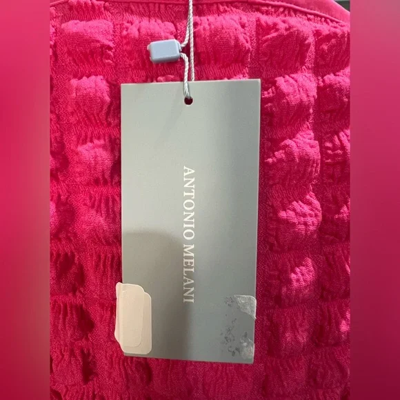 ANTONIO MELANI Bubble Smocked Knit Square Neck Long Sleeve Midi Bodycon Dress - Picture 6 of 9